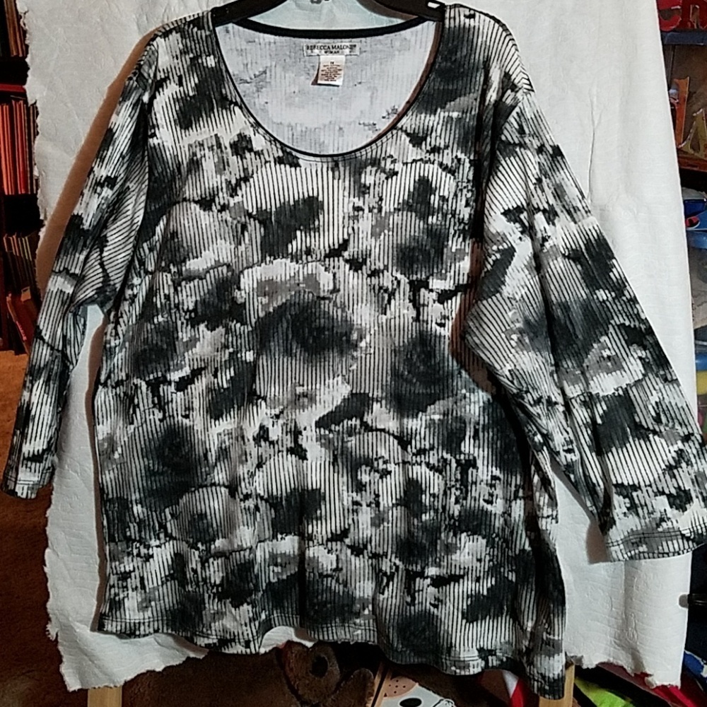 Rebecca Malone Woman 1X Black White 3/4 Sleeve